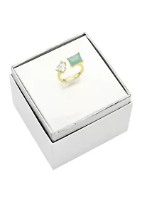 Lab Grown Opal Crystal and Cubic Zirconia Pear Open Wrap Ring