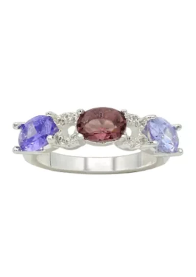 Lab Grown Oval Multicolor Cubic Zirconia and Pave Band ring