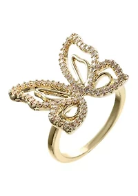 Lab Grown Pave Cubic Zirconia Open Butterfly Ring
