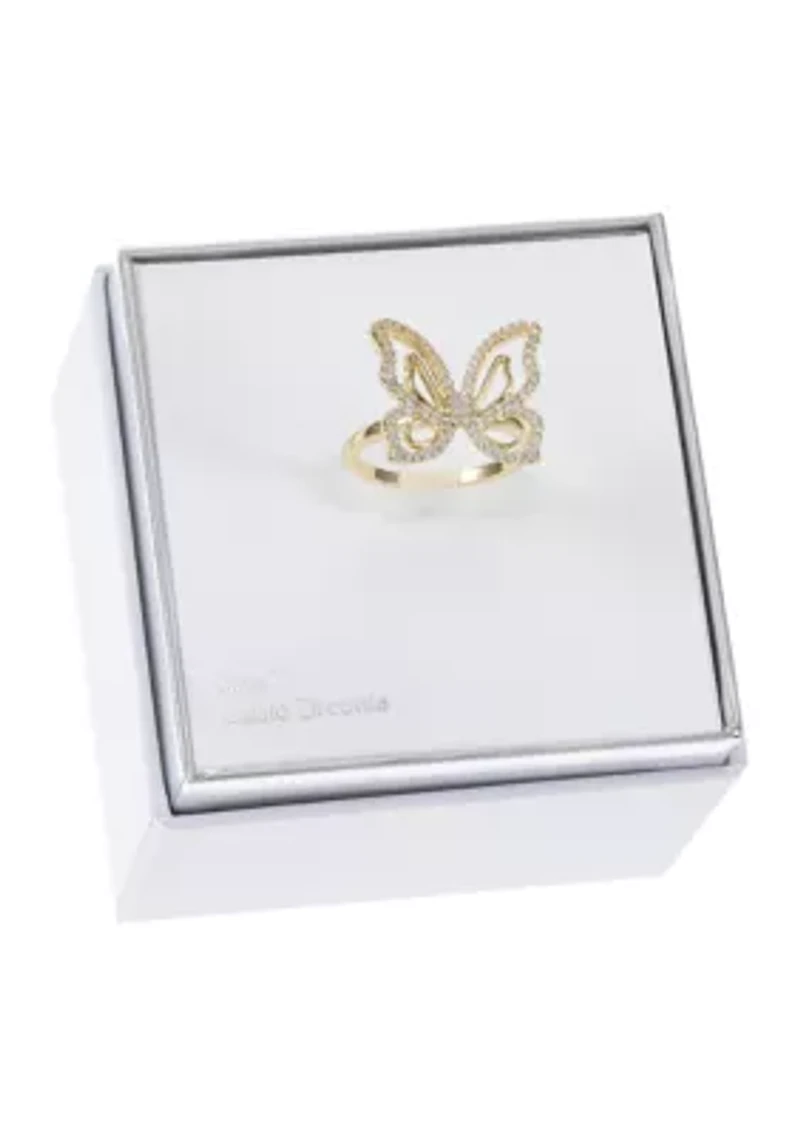Lab Grown Pave Cubic Zirconia Open Butterfly Ring