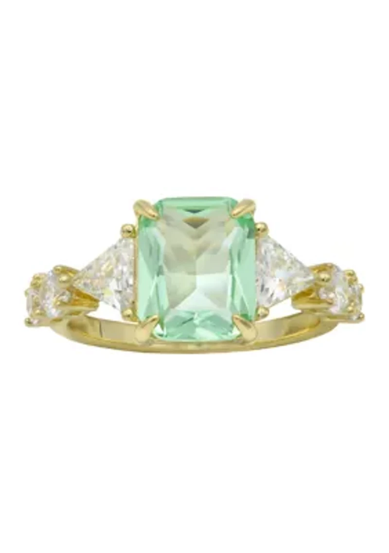 Lab Grown Gold Tone Round Crystal with Baguette Cubic Zirconia Ring