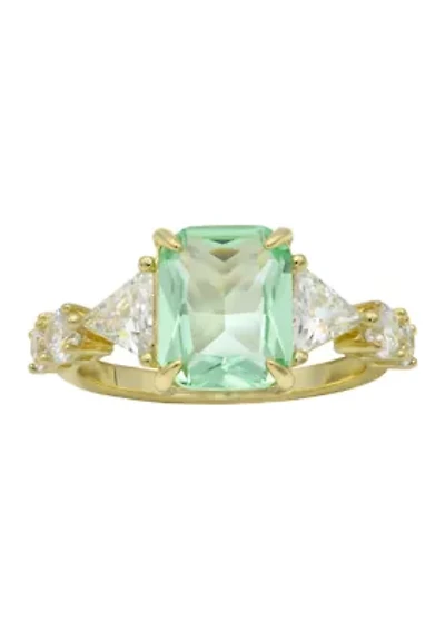 Lab Grown Gold Tone Round Crystal with Baguette Cubic Zirconia Ring