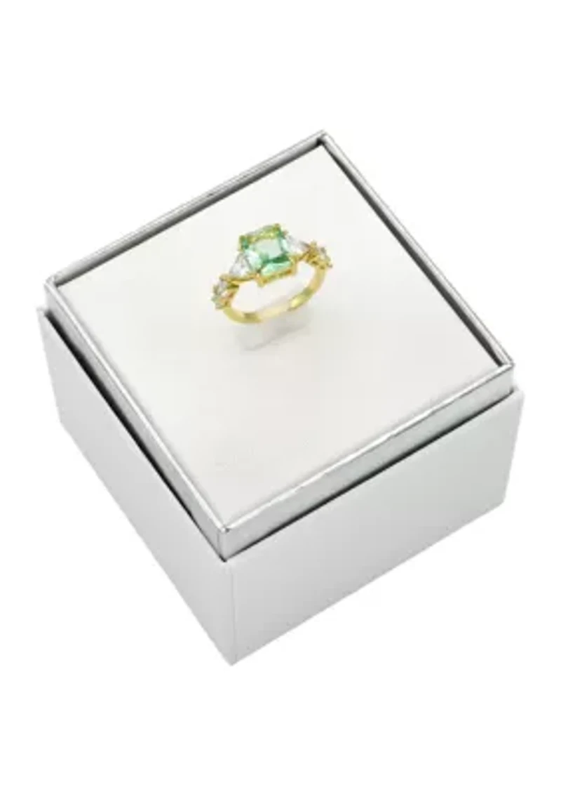 Lab Grown Gold Tone Round Crystal with Baguette Cubic Zirconia Ring