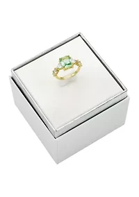 Lab Grown Gold Tone Round Crystal with Baguette Cubic Zirconia Ring