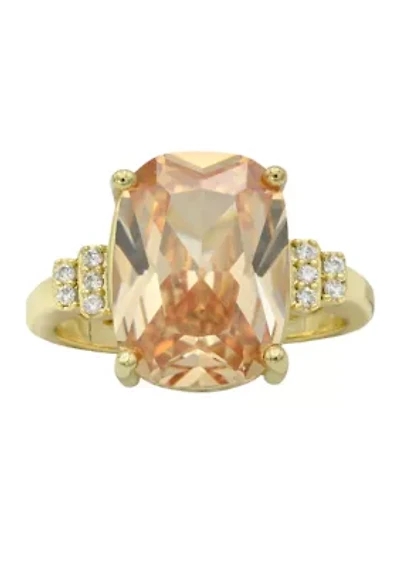 Lab Grown Jonquil Elongated Cushion Crystal with Cubic Zirconia Baguette Ring
