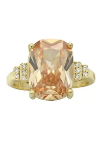Lab Grown Jonquil Elongated Cushion Crystal with Cubic Zirconia Baguette Ring