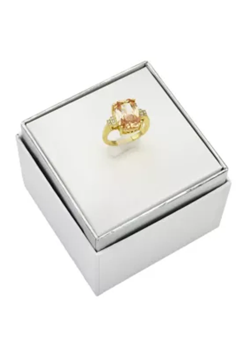 Lab Grown Jonquil Elongated Cushion Crystal with Cubic Zirconia Baguette Ring