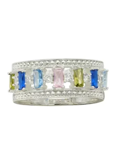 Lab Grown Multicolor Cubic Zirconia and Pavé Stacked Cocktail Ring