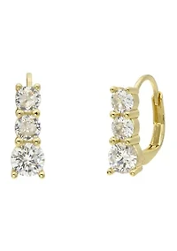 Lab Grown Gold Tone Tri Round Cubic Zirconia Drop Earrings