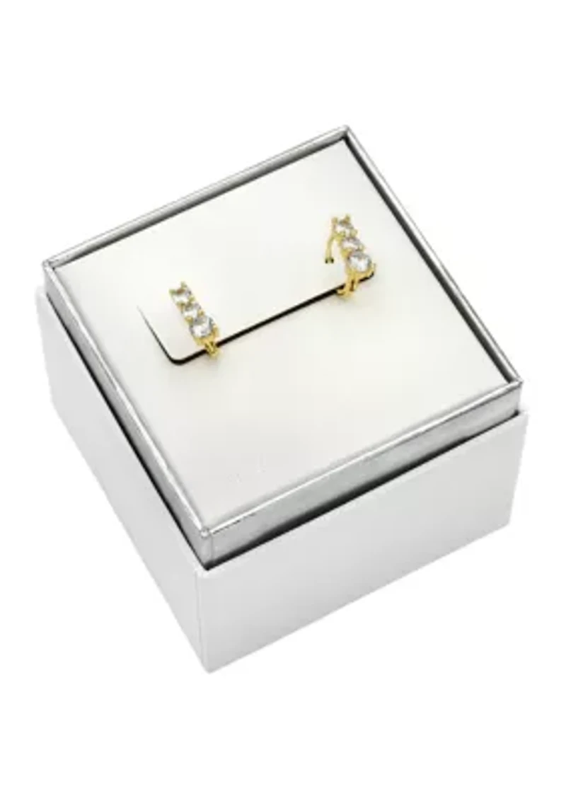 Lab Grown Gold Tone Tri Round Cubic Zirconia Drop Earrings