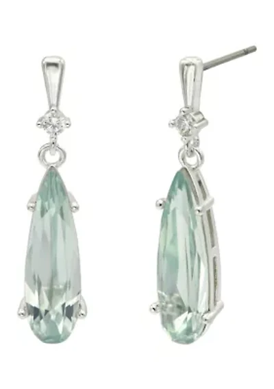 Lab Grown Silver Tone Violet Crystal and Clear Cubic Zirconia Teardrop Earrings