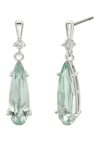 Lab Grown Silver Tone Violet Crystal and Clear Cubic Zirconia Teardrop Earrings