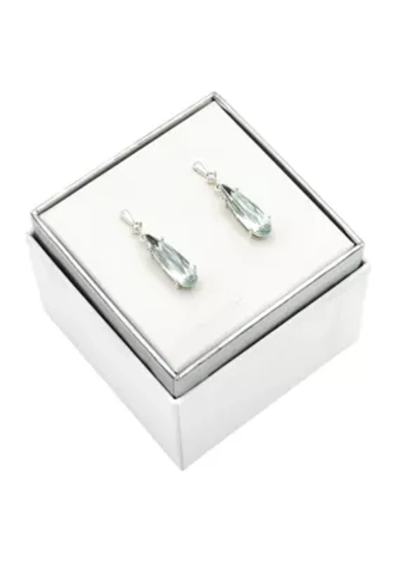 Lab Grown Silver Tone Violet Crystal and Clear Cubic Zirconia Teardrop Earrings