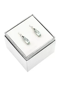 Lab Grown Silver Tone Violet Crystal and Clear Cubic Zirconia Teardrop Earrings