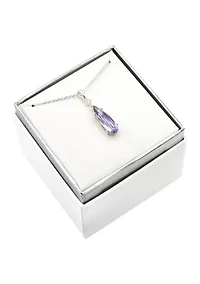 Lab Grown Silver Tone Violet Crystal and Clear Cubic Zirconia Teardrop Pendant