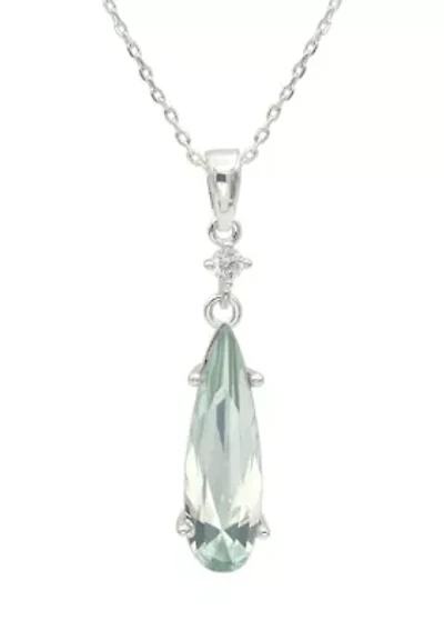 Lab Grown Silver Tone Violet Crystal and Clear Cubic Zirconia Teardrop Pendant