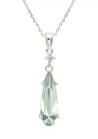 Lab Grown Silver Tone Violet Crystal and Clear Cubic Zirconia Teardrop Pendant
