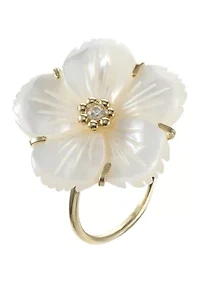 Lab Grown White Flower and Clear Cubic Zirconia Ring