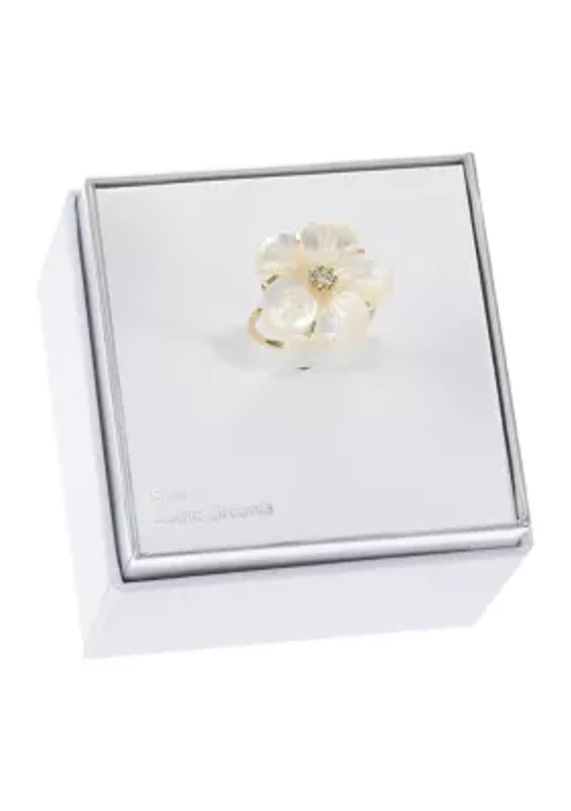 Lab Grown White Flower and Clear Cubic Zirconia Ring