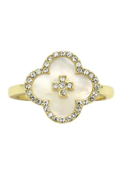 Lab Grown Clover Ring with Clear Cubic Zirconia Halo
