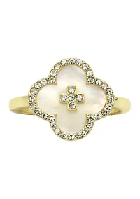 Lab Grown Clover Ring with Clear Cubic Zirconia Halo