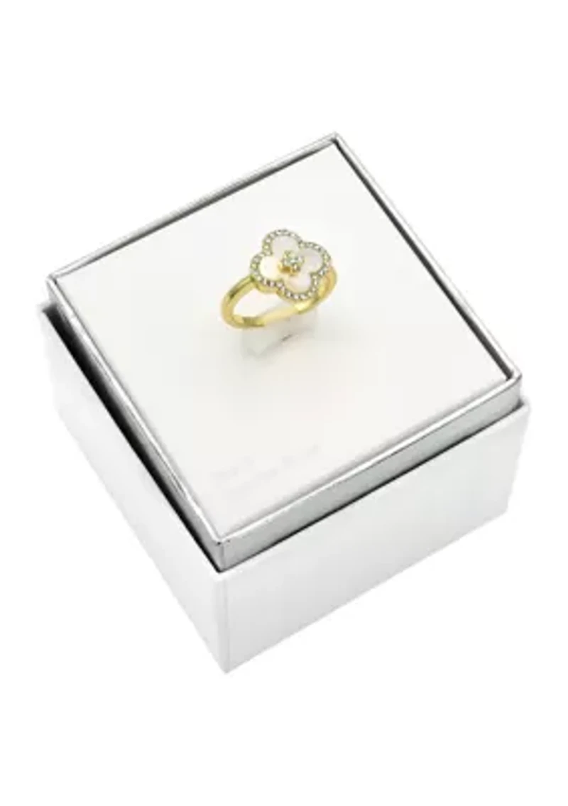 Lab Grown Clover Ring with Clear Cubic Zirconia Halo