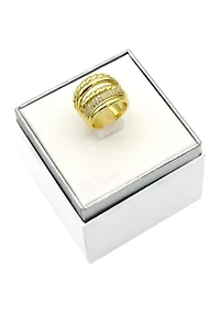 Lab Grown Gold Tone Pave Cubic Zirconia Multi Row Texture Band