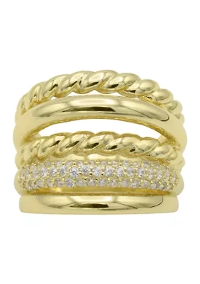 Lab Grown Gold Tone Pave Cubic Zirconia Multi Row Texture Band