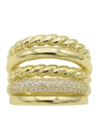 Lab Grown Gold Tone Pave Cubic Zirconia Multi Row Texture Band