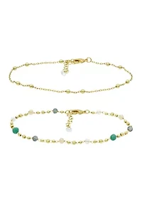 Bracelet Duo with Glass Beads and Gold Tone Chains
