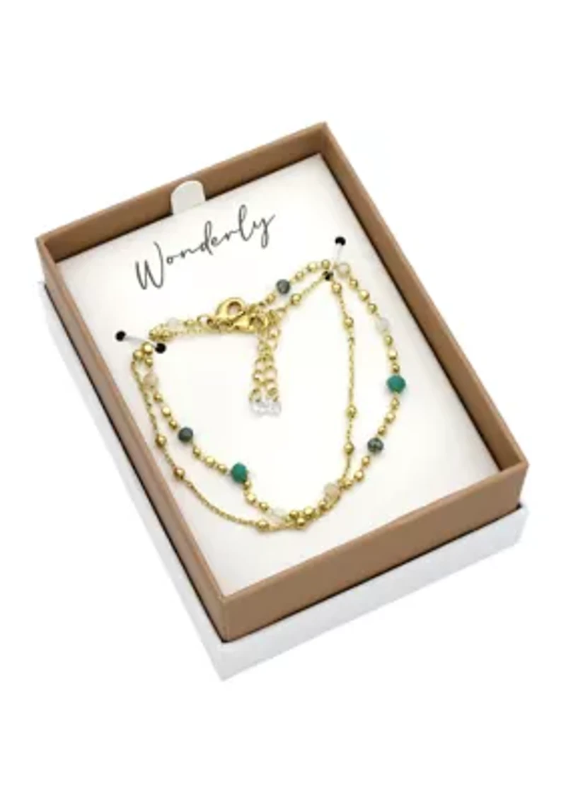 Bracelet Duo with Glass Beads and Gold Tone Chains