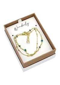 Bracelet Duo with Glass Beads and Gold Tone Chains