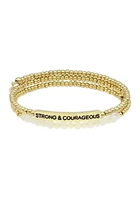 Gold Tone Beaded Wrap Bracelet Strong & Courageous Bar