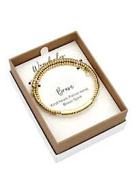 Gold Tone Beaded Wrap Bracelet Strong & Courageous Bar