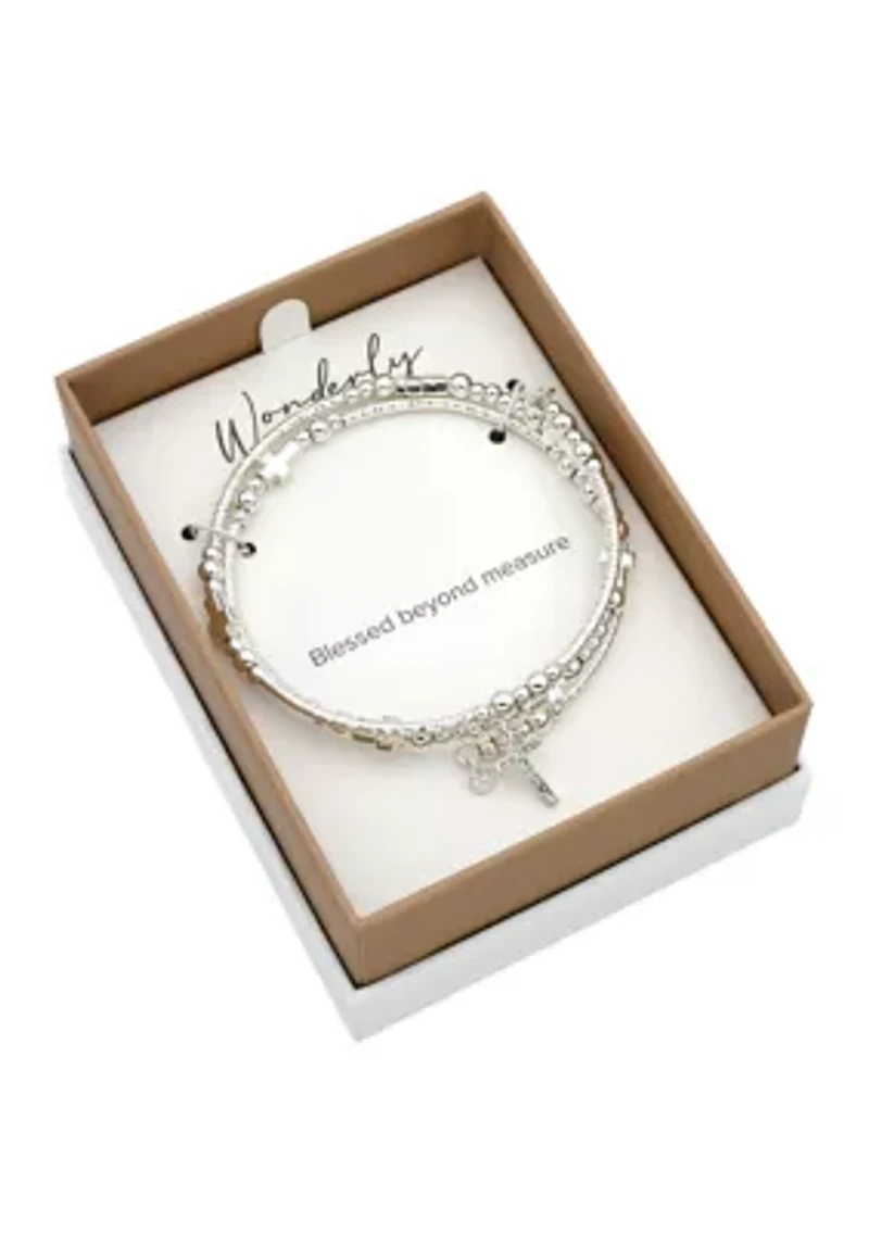 Lab Grown Beaded Wrap Bracelet with Cubic Zirconia Cross Charm