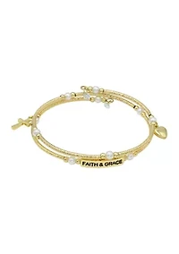 Beaded Wrap Bracelet with Pearls and Cross Charm