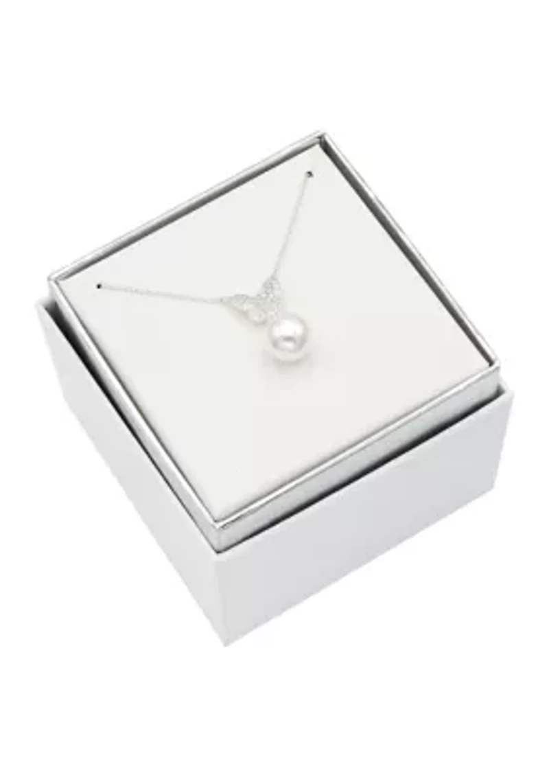 Lab Grown Silver Tone Pavé Cubic Zirconia Butterfly Pendant Necklace