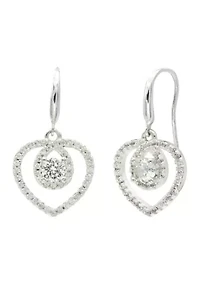 Lab Grown Silver Tone Round Cubic Zirconia with Pavé Cubic Zirconia Open Heart Drop Earrings