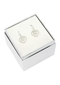 Lab Grown Silver Tone Round Cubic Zirconia with Pavé Cubic Zirconia Open Heart Drop Earrings