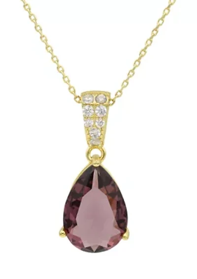 Lab Grown Gold Tone Smoke Crystal Pear and Pavé Cubic Zirconia Drop Pendant