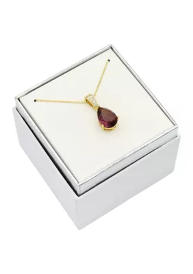 Lab Grown Gold Tone Smoke Crystal Pear and Pavé Cubic Zirconia Drop Pendant