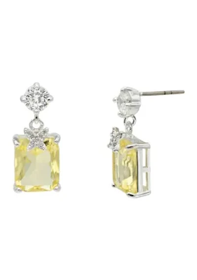 Lab Grown Yellow Crystal and Round Cubic Zirconia Drop Earrings