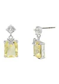 Lab Grown Yellow Crystal and Round Cubic Zirconia Drop Earrings