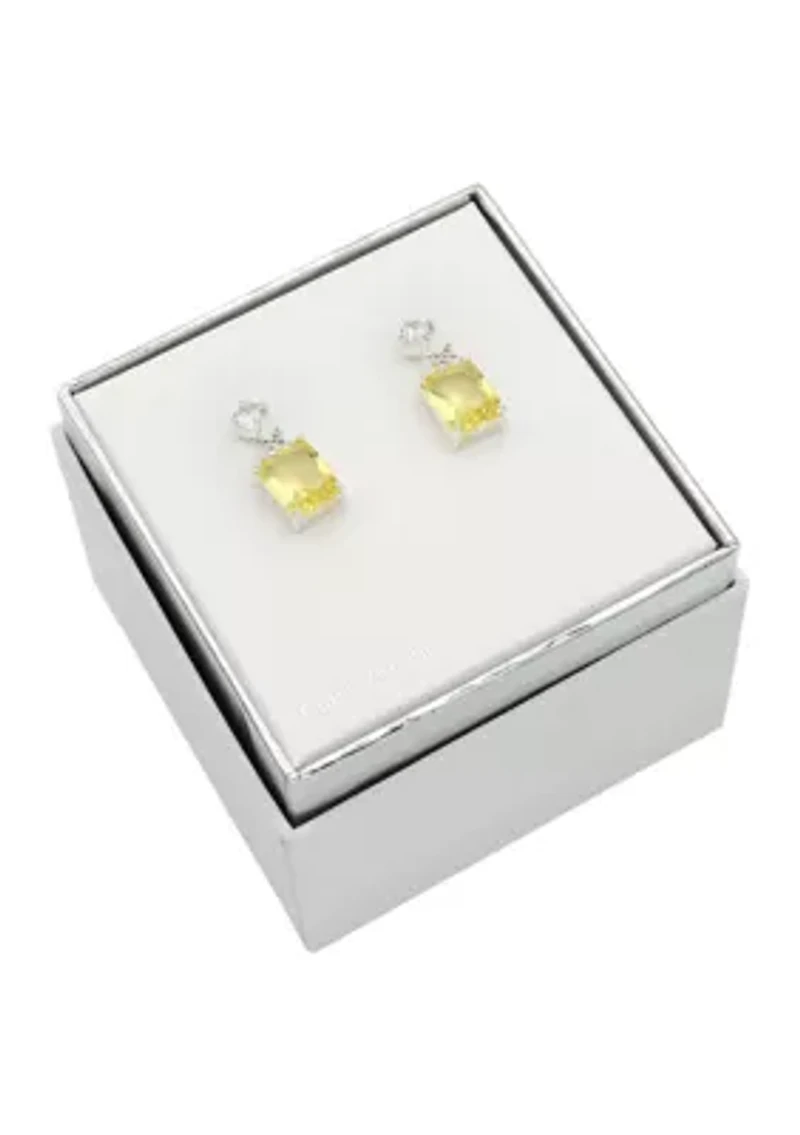 Lab Grown Yellow Crystal and Round Cubic Zirconia Drop Earrings