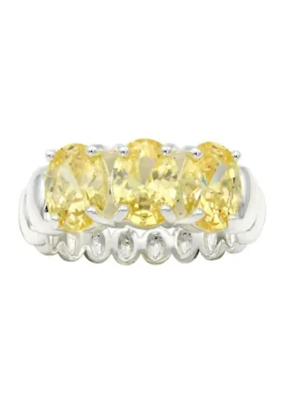 Lab Grown Silver Tone Jonquil Cubic Zirconia Three Oval Ring