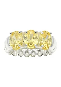 Lab Grown Silver Tone Jonquil Cubic Zirconia Three Oval Ring