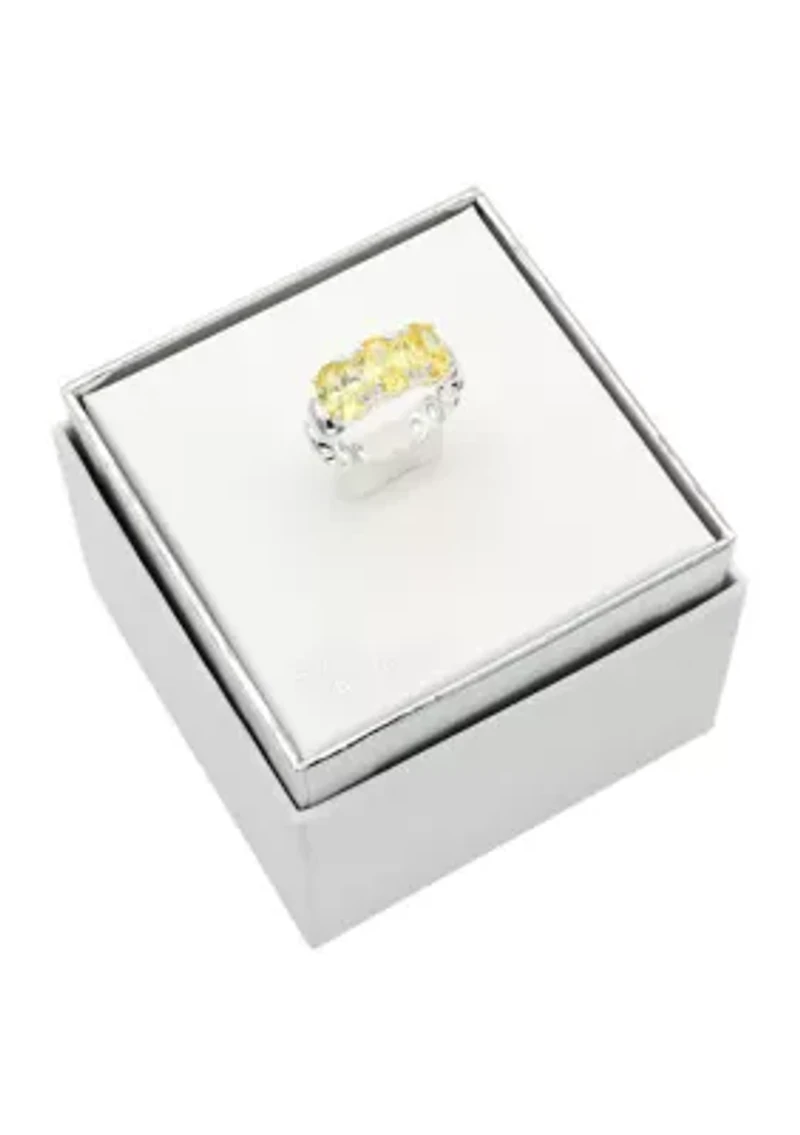 Lab Grown Silver Tone Jonquil Cubic Zirconia Three Oval Ring