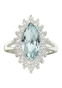 Lab Grown Cubic Zirconia Starburst Halo Blue Crystal Marquise Ring