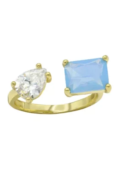 Lab Grown Opal Crystal and Cubic Zirconia Pear Open Wrap Ring