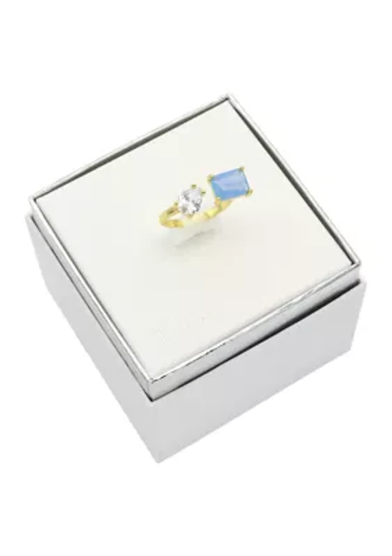 Lab Grown Opal Crystal and Cubic Zirconia Pear Open Wrap Ring